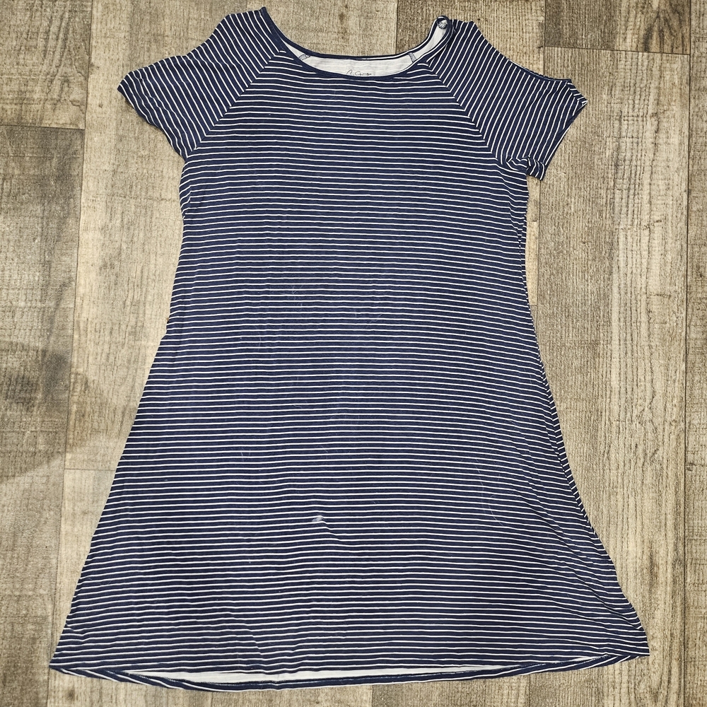 Blue and White A-Line Midi Dress with Raglan Sleeves